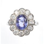 18 CT WHITE GOLD TANZANITE & DIAMOND CLUSTER RING