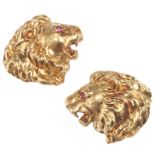 PAIR OF 18 CT GOLD RUBY LION'S HEAD EARRINGS