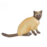 ANTIQUE ENAMEL SIAMESE CAT BROOCH WITH 9 CT GOLD BACK