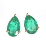 PAIR OF 18 CT GOLD PEAR CUT EMERALD EARRINGS