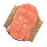 18 CT GOLD CARVED CORAL GUAN YIN PENDANT