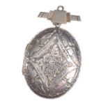 LARGE OVAL ENGRAVED SILVER LOCKET ON A SILVER ART DECO STYLE BROOCH