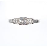 PLATINUM DIAMOND THREE STONE ART DECO STYLE RING