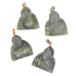 SET OF FOUR CARVED JADE BUDDHA PENDANTS