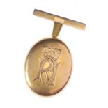 9 CT GOLD ENGRAVED 18th ROYAL IRISH  LOCKET ON A 9 CT GOLD BAR BROOCH