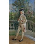 John Ward Dinsmore - GENT WITH CANE - Oil on Board - 10 x 6 inches - Signed