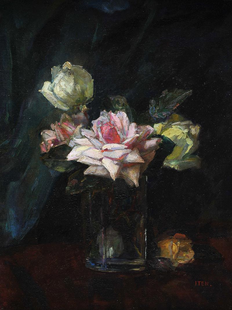 Hans Iten, RUA - ROSES - Oil on Canvas - 17 x 13 inches - Signed