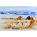 Louise Mansfield - WATCHING THE WAVES - Oil on Board - 20 x 30 inches - Signed