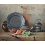 Robert Chailloux - OIL LAMP & FRUIT - Oil on Canvas - 18 x 22 inches - Signed