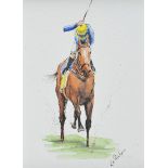 Lawrence Chambers - TO THE LINE - Watercolour Drawing - 6 x 4 inches - Signed