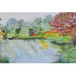 Patricia Henry - TREES BY THE POND - Watercolour Drawing - 7 x 11 inches - Signed