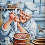 Roy Wallace - THE BAKER - Oil on Board - 8 x 8 inches - Signed