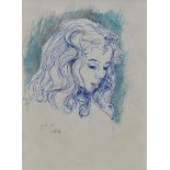 Tom Carr, HRHA HRUA - STUDY OF A GIRL - Pen & Ink Drawing on Paper - 6.5 x 4.5 inches - Signed