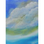 Moyra Blayney - ISLAND THROUGH THE CLOUDS - Acrylic on Canvas - 12 x 9 inches - Signed in Monogram