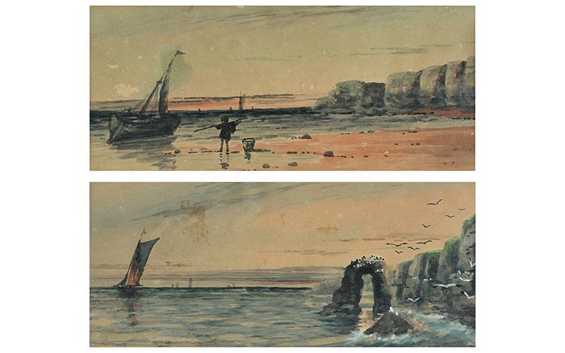 Robert Cresswell Boak, ARCA - MARINE SCENE - Watercolour Drawing (Pair) - 4.5 x 10 inches -