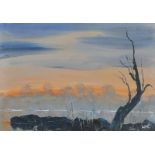 Liam Blake - TREE BY THE LOUGH - Oil on Board - 13 x 18 inches - Signed