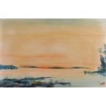 Liam Blake - ORANGE SKY ACROSS THE LOUGH - Oil on Board - 20 x 30 inches - Signed