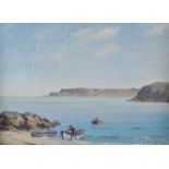 Charles McAuley - TENDING THE BOAT, CUSHENDUN - Oil on Board - 11 x 15 inches - Signed