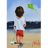 Michelle Carlin - BOY WITH KITE - Oil on Board - 7 x 5 inches - Signed