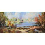 William Cunningham - HILLSBOROUGH LAKE - Oil on Board - 7 x 14 inches - Signed