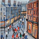 John Ormsby - THE SALES ARE ON - Oil on Canvas - 12 x 12 inches - Signed