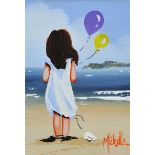 Michelle Carlin - GIRL WITH BALLOONS - Oil on Board - 7 x 5 inches - Signed