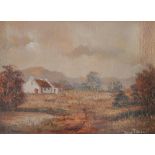 June Tuckett - COTTAGE & LANDSCAPE - Oil on Canvas - 6 x 8 inches - Signed