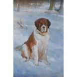 Tom Carr, HRHA HRUA - ST BERNARD IN THE SNOW - Oil on Board - 22 x 15 inches - Signed