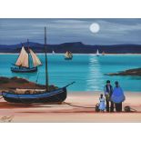J.P. Rooney - ACROSS THE MOONLIT BAY - Oil on Board - 11 x 15 inches - Signed