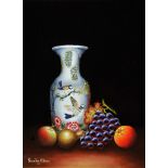 Quinton O'Hara - VASE & FRUIT - Oil on Canvas - 16 x 12 inches - Signed