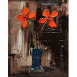 Colin Flack - ORANGE FLOWERS - Oil on Board - 19 x 15 inches - Signed