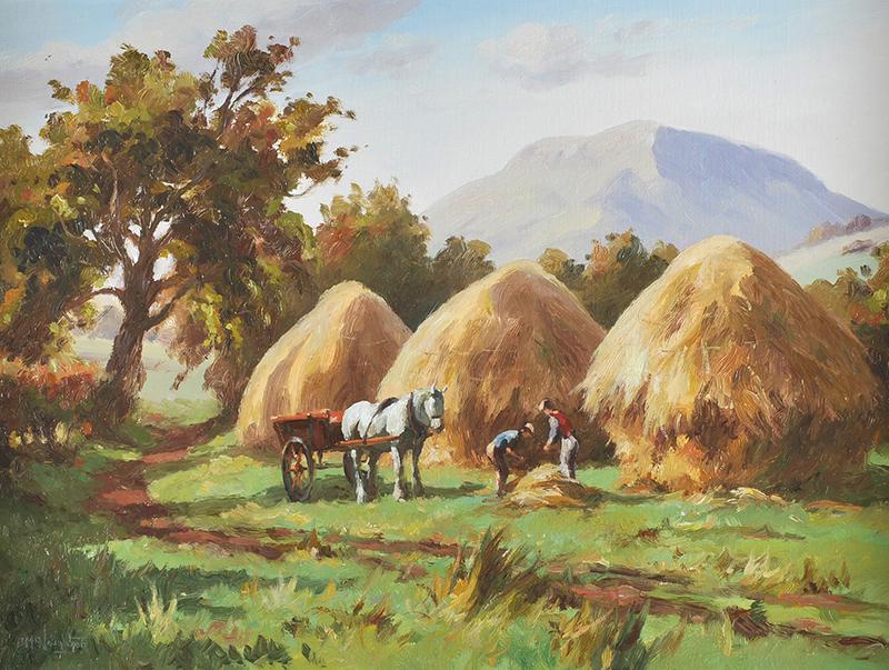 Donal McNaughton - BUILDING HAYSTACKS - Oil on Board - 18 x 24 inches - Signed - Image 2 of 2