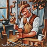 Roy Wallace - THE CARPENTER - Oil on Board - 8 x 8 inches - Signed