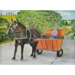 Patricia Henry - HORSE & CART - Watercolour Drawing - 11 x 16 inches - Signed