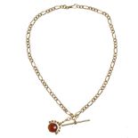 9 CT GOLD ALBERT CHAIN AND FOB WITH CARNELIAN AND TIGER'S EYE