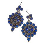 ANTIQUE SILVER AND LAPIS LAZULI DROP EARRINGS