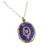 9 CT GOLD ENAMEL LOCKET AND CHAIN