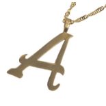 9 CT GOLD 'LETTER A' PENDANT AND CHAIN