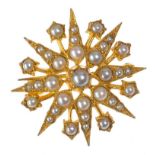 9 CT GOLD STAR BROOCH/PENDANT SET WITH SEED PEARL