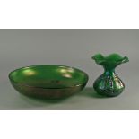 A German Art Nouveau green glass vase wi