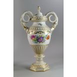 A Dresden twin handled vase and cover, e