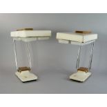 A pair of Fase white perspex and wood lamps, c. 1950s, with adjustable height on chromed supports,