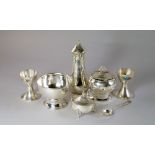 A collection of Arts & Crafts silver, to include a planished silver bowl, Birmingham 1928, Albert