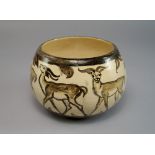 Stella R Crofts, Britsh, fl. c. 1920-1930, Antelope, a stoneware bowl, decorated with a continuous