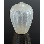 R. Lalique, Tournai No. 956, c.1924, a frosted and clear glass vase, with vertical leaf design,