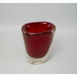 A Murano bullicini red glass vase, c 1940's, overlaid in clear glass, 23.5cm high CONDITION