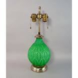 R. Lalique, Malesherbes, No. 1014 c.1927, an emerald green glass table lamp, engraved signature to