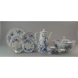 A Seltmann porcelain part dinner and coffee service, printed to the centres with blue and white