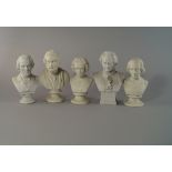 A collection of five Parian busts of musicians and philosophers, 19th/20th century, to comprise