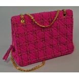 Chanel: A pink check bouclé handbag, with gilt metal chain handles and internal removable purse,